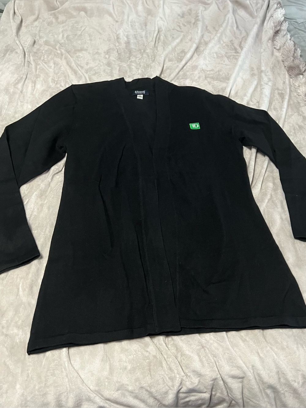 Black Open Front Cardigan with TD Logo